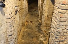 Historischer Keller mit Feuchtigkeit und Schadensspuren, Untersuchung vor Behandlung.